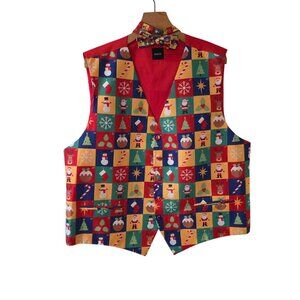Dobell Christmas Waistcoat Vest & Bowtie Advent Calendar Pattern Mens XL NEW